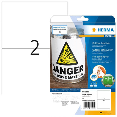 Herma Label . Film Adhesive Outdoor A4 White 210X148 Mm 20 Pieces — image 1