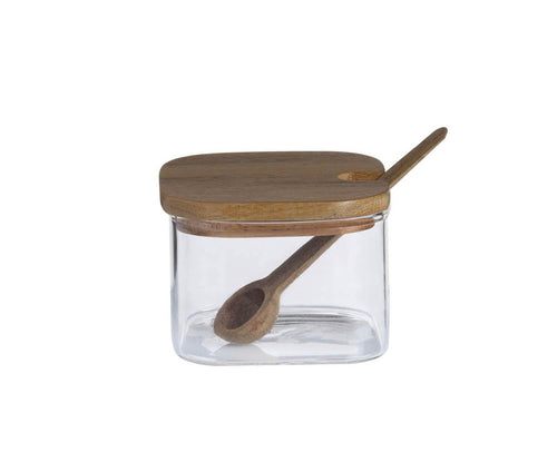 Azucarero Glass And Wood Acacia, 3 Pieces With Tray 27 X 10,5 X 7CM — image 1