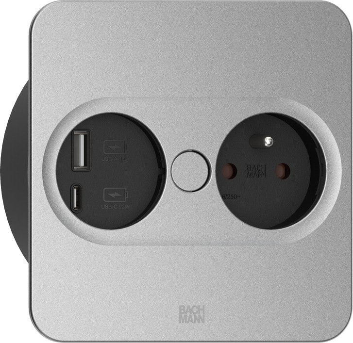 Bachmann Twist 2 Square Silver - 1XCEE7/3 1x USB a/C 22W 2,0M Aeh RAL9010 30GE