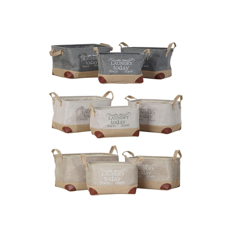 Multi-purpose basket DKD Home Decor Beige Grey Light brown 40 x 30 x 24 cm Wood 3 Pieces (3 Units)