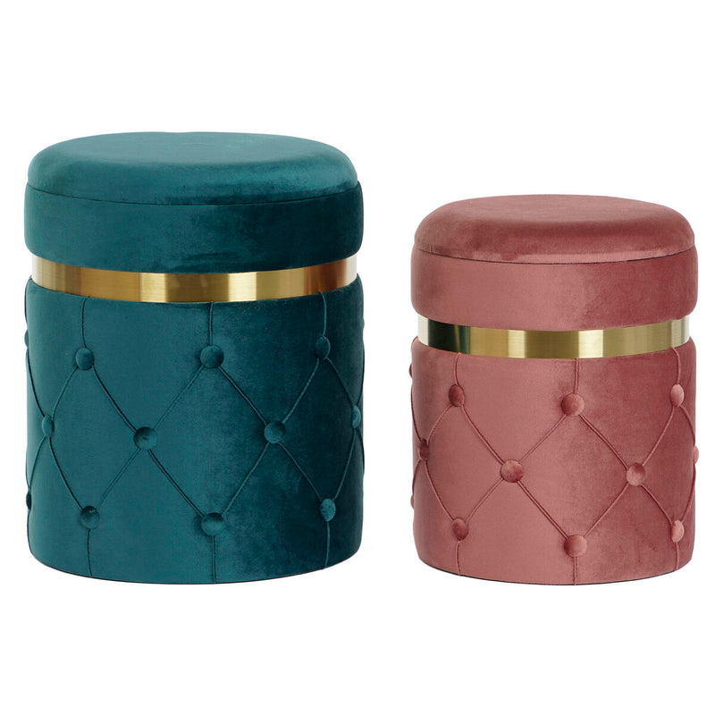Footrest DKD Home Decor Green Pink Dark pink Golden Velvet 36 x 36 x 44 cm (2)