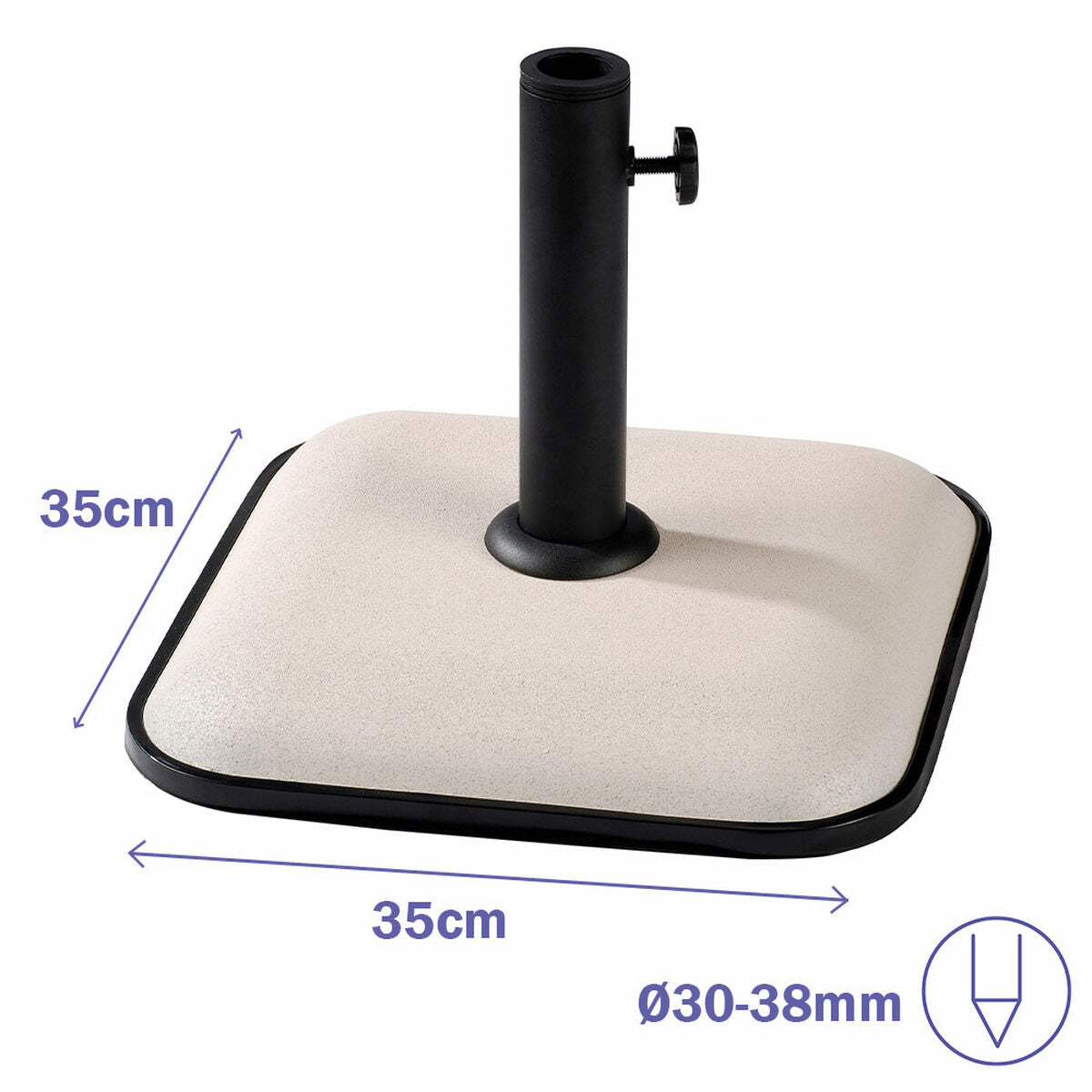 Marbueno Square Umbrella Base Cement 35X35X5.2 Cm 11Kg White Garden Pool Terrace 10457