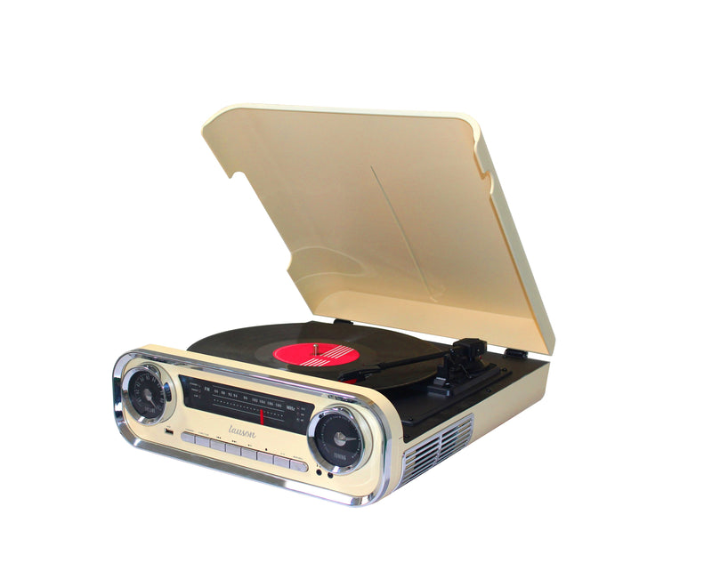 Lauson 01TT15 Cream Tocadiscos Vintage 3 Velocidades Bluetooth USB Recording MP3 Fm