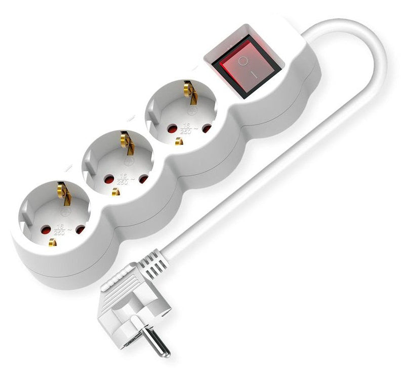 Value 3-VÍAS Power Strip Plugs With Switch Runde Sockets White 3M