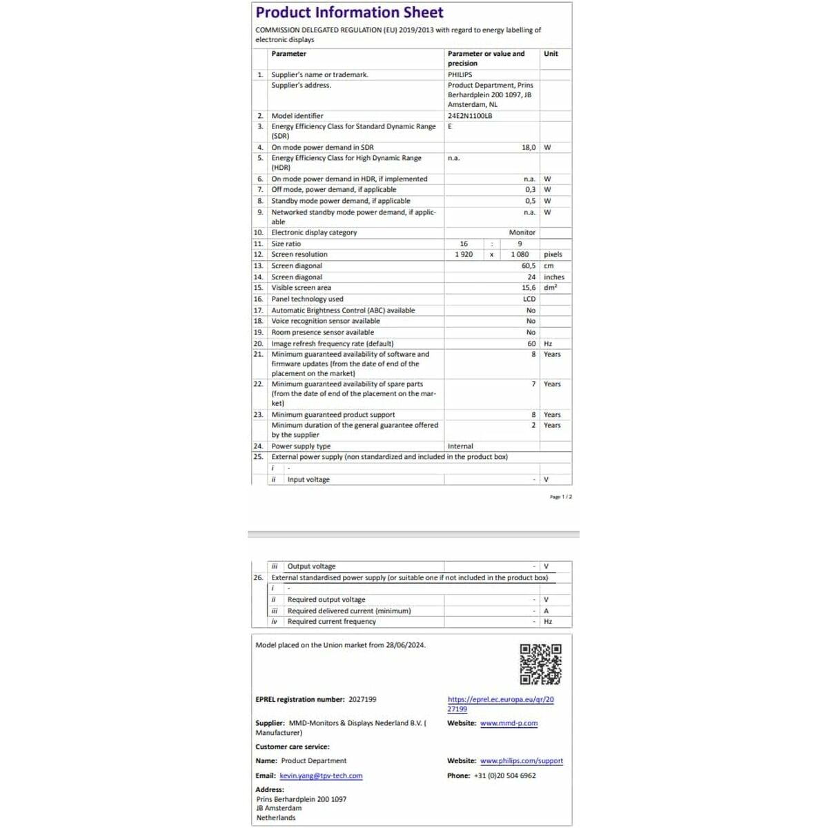 Philips Monitor Philips 24" Full Hd