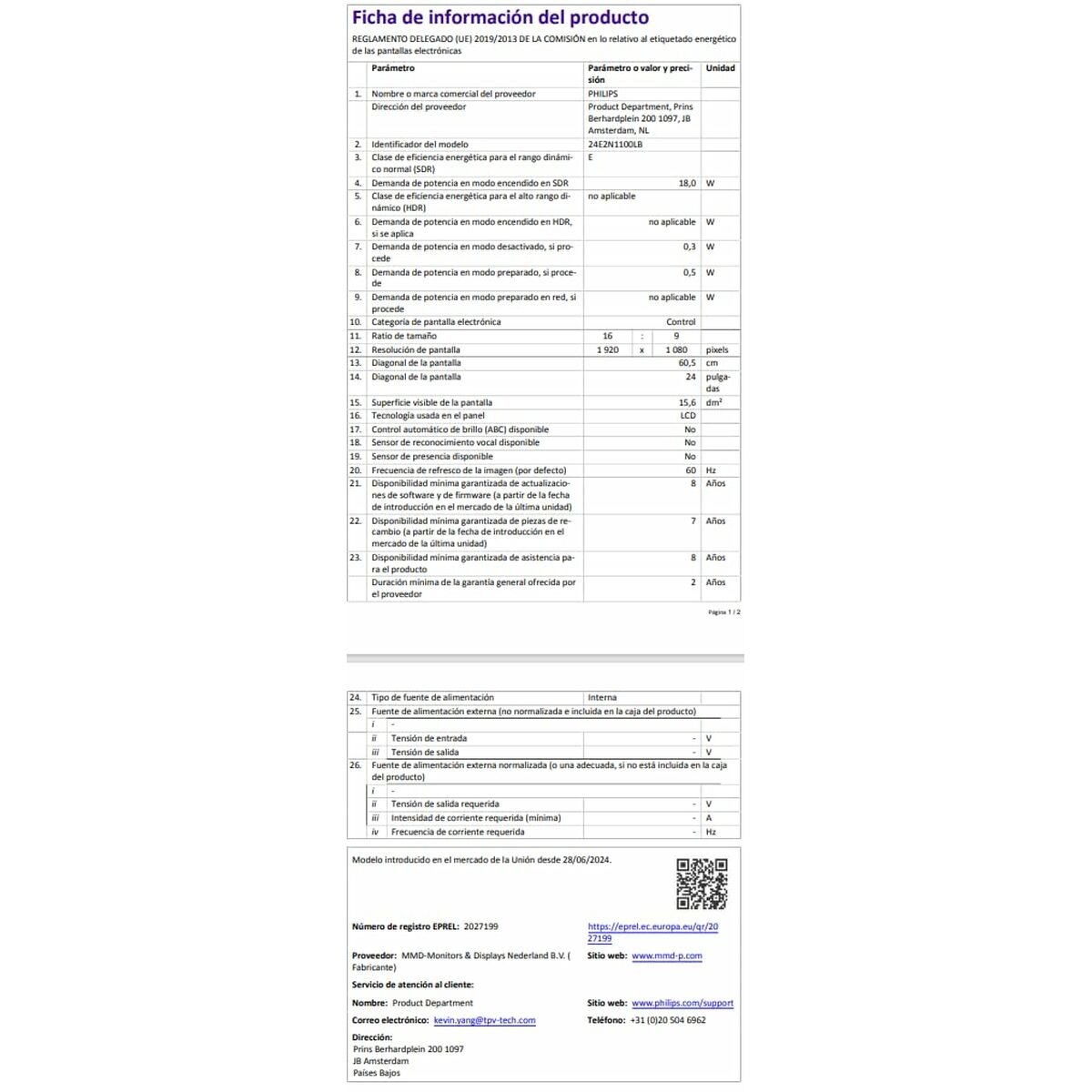 Philips Monitor Philips 24" Full Hd