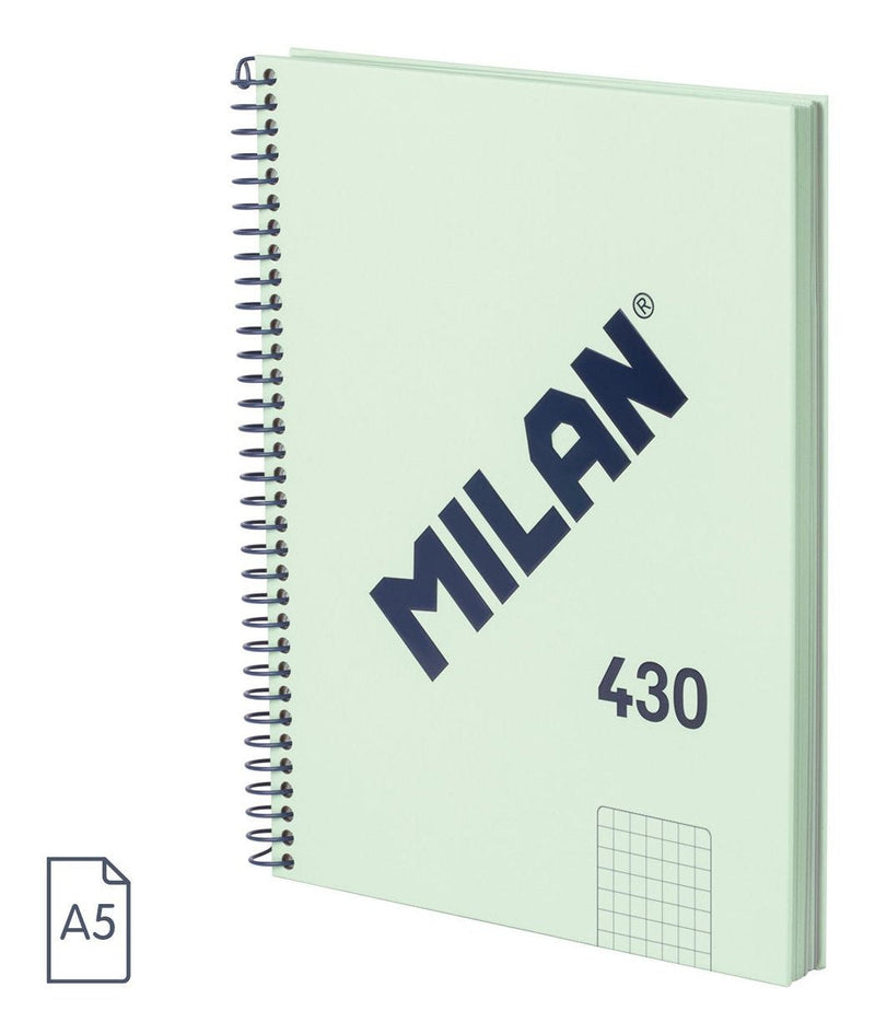Milan Serie 1918 Notebook Espiral Formato A5 Cuadricula 5X5MM - 80 Hojas 95 Gr/M2 - Microperforado, 2 Taladros