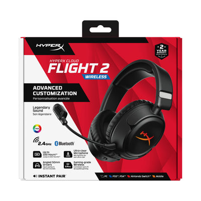 Hyperx Headphones Cloud Flight 2 Inalámbricos Bluetooth Gaming RGB Anc Microphone Removable Black — image 1