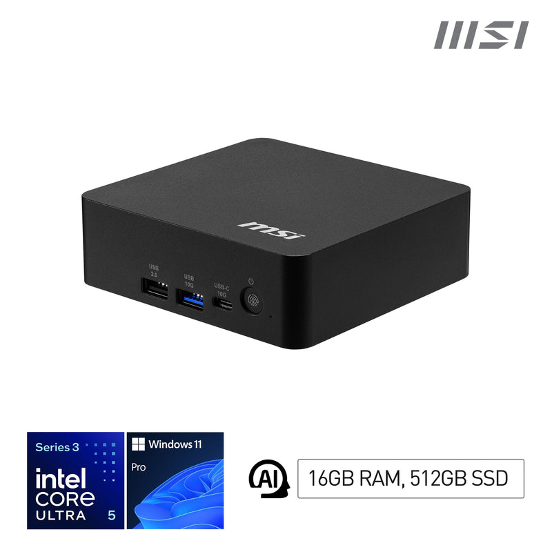 Msi Cubi Nuc Ai + 3MG Copilot + PC Ultra 5 322 RAM 16GB SSD 512GB Wi-Fi 7 Air Cooler PSU 120W LAN 2X VESA 2x H