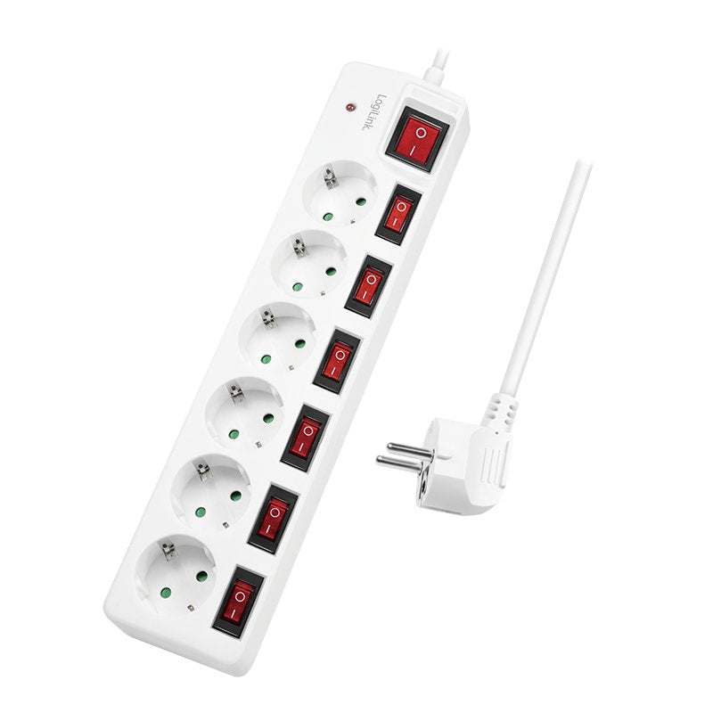 Logilink Power Strip Plugs Logilink 6 Sockets 6XCEE 7/3, W. 7 Switch White