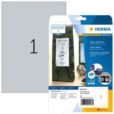 Herma Labels A4 Silver 210X297 Mm Lámina Glossy 25 Horas — image 1