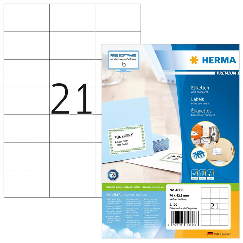 Herma Labels Premium A4 White 70X42,3MM Paper 2100 Units