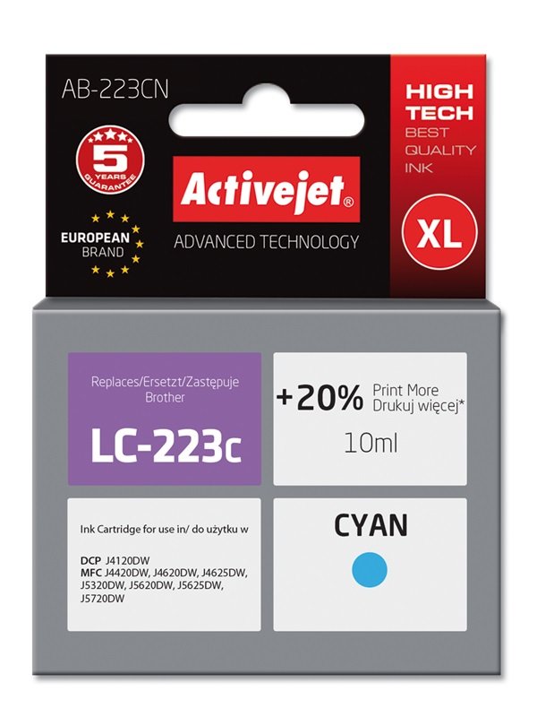 Activejet Ink AB-223CN (reemplazo Brother LC223C - Supreme - 10ML - Cyan