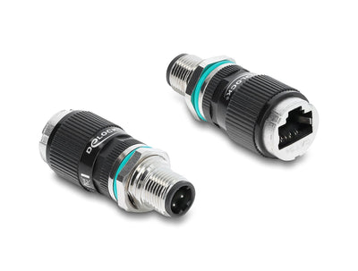 Delock M12 Adapter D-kodiert 4 Pin Connector Male a RJ45 Connector Female Assembly Round Recto — image 1