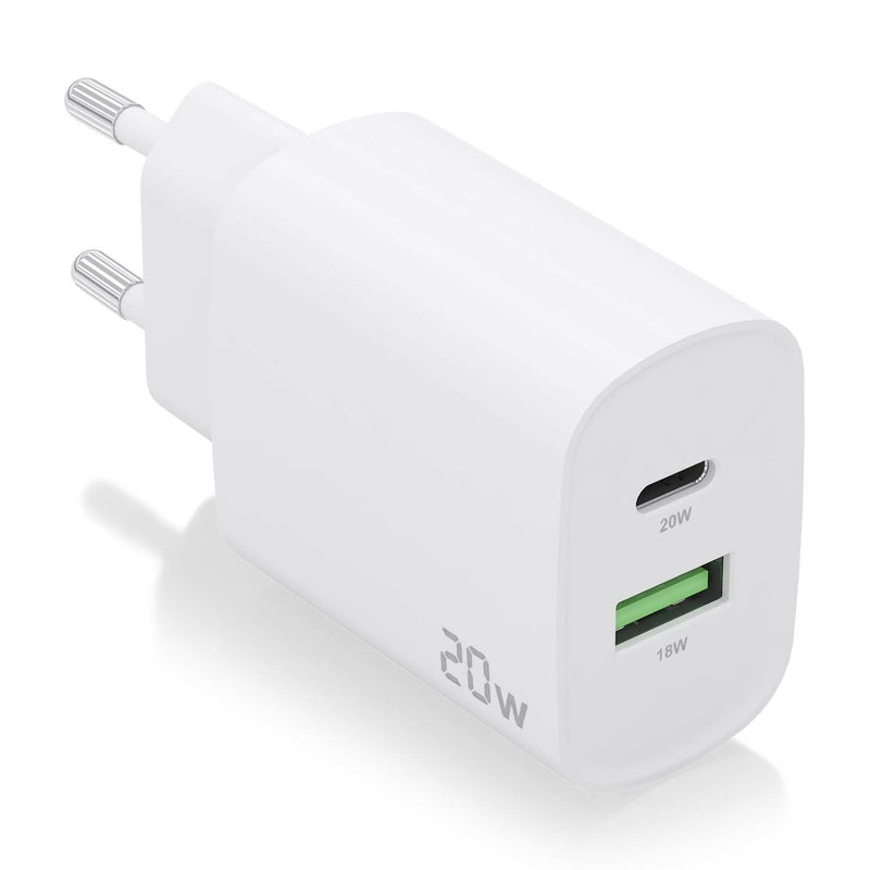 Aisens Charger 20W - 1x USB-C PD 3.0 - 1x USB-A QC3.0 - White