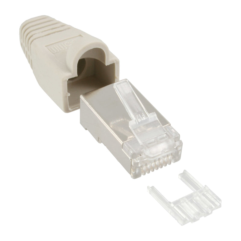 Inline 100 Connectors RJ45 8P8C Blindado With Enhebrador + Protection Contra Dobleces Grey 100 Units