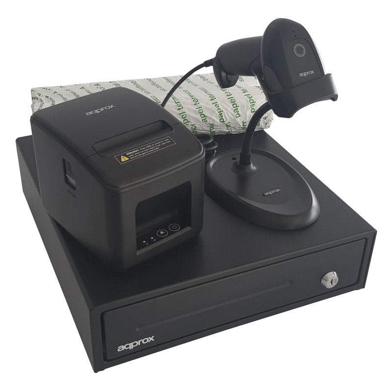 Approx Kit Tpv Cash Drawer APPCASH33 Black + Reader/Scanner APPLS11AS + Printer Thermal APPPOS80AM-USB + Pack