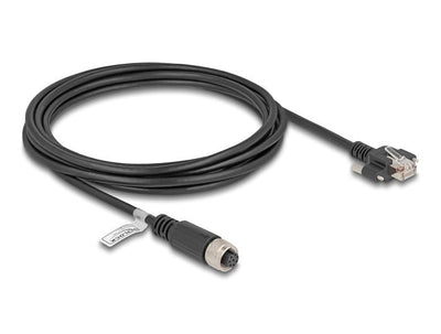 Delock M12 Cable A-kodiert 8 Pin Female a RJ45 Male CAT.5E FTP 3M Black — image 1