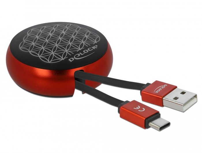 Delock Cable Enrollable USB 2.0 Type a USB-C ™ 0.90M Black / Red