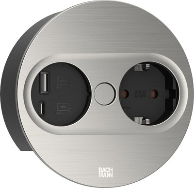 Bachmann Socket Power Recessed Twist 2, Redonda, 2VÍAS, Charger USB Steel Inoxidable, 1 Contact Protection 1 — image 1