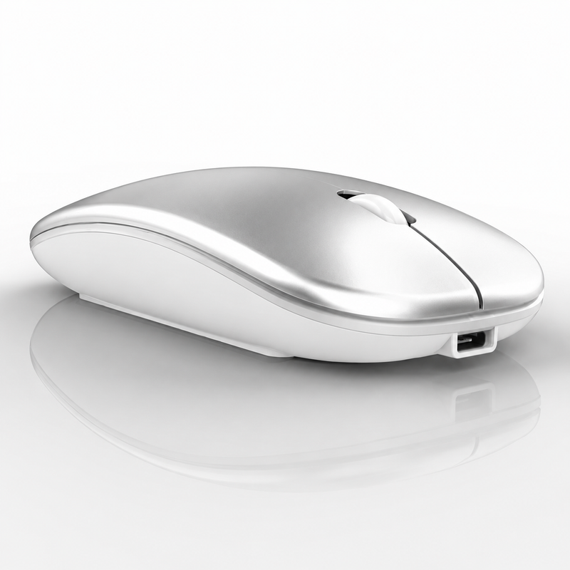 Mouse Wireless Rechargeable 2 1 Bluetooth + USB 2.4G 1600 DPI Ergonómico Silver