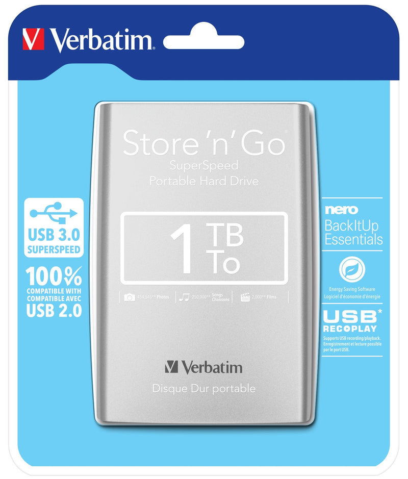 Verbatim Drive External HDD Store 'n' Go 1TB HDD 2.5 USB 3.0 Silver