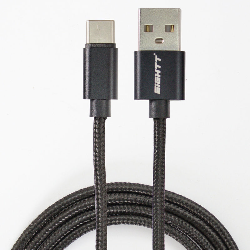Eightt USB Cable a USB-C Metal Flex. 1M, Black Nilon Trenzado