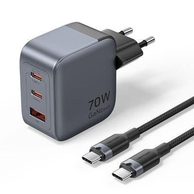 Vention Wall Charger - 70W - GaN - Cable 1M Included - 2x USB-C - USB-A - Charging Fast Pd - Tecnologia Pps - — image 1