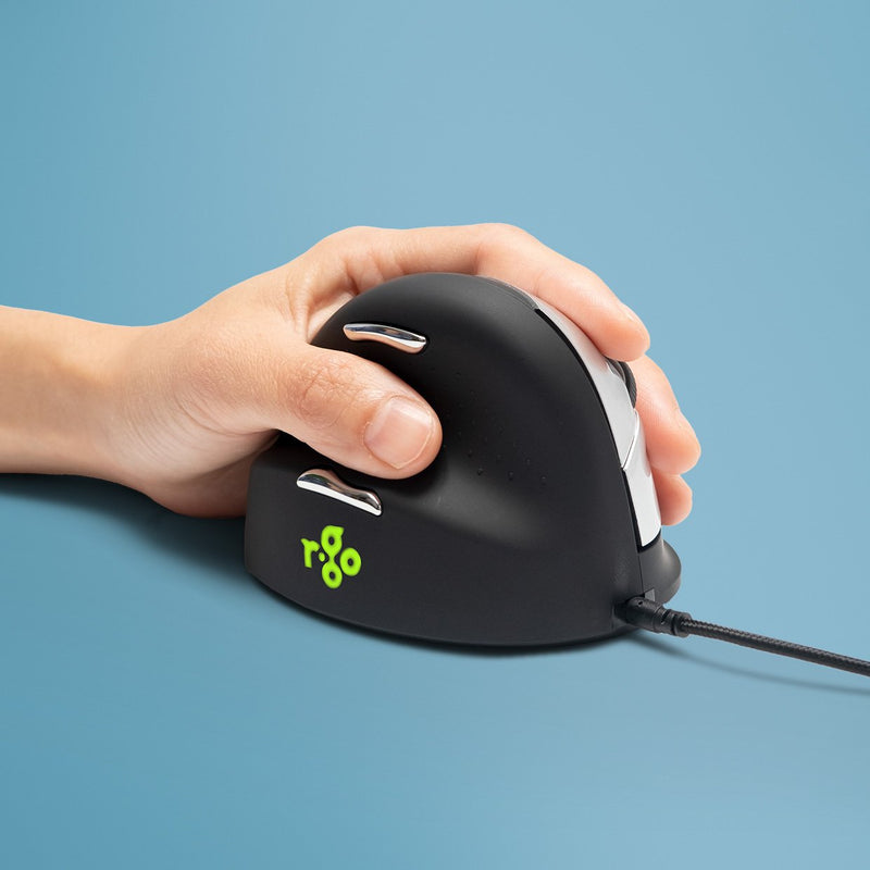 Mouse R-go He Cableado Ergonómicamente a Izquierda, Large Black / Silver