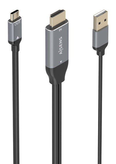Aisens Cable Converter Aluminium HDMI V2.0A USB-C 4K@60HZ, HDMI/M+usb-a/M-usb-c/M, Black 1.8M — image 1