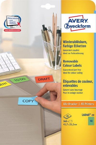 Avery Zweckform Labels L6040-20 Green 45,7 X 21,2MM — image 1