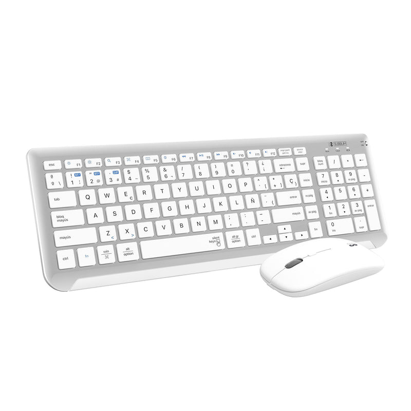 Subblim Teclado Y Inalámbrico Ratón Combo Dual Prestige Extendido Blanco Y Plata Spanish