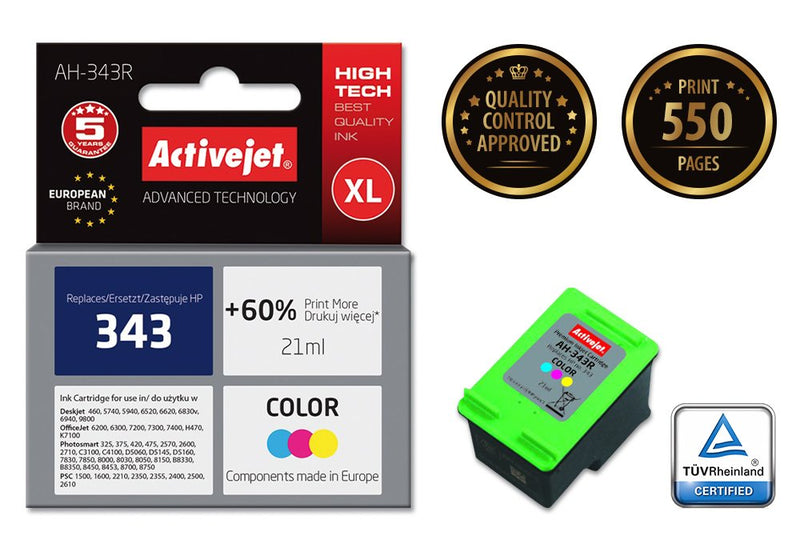 Activejet Ink Ah-343R (reemplazo HP 343 C8766EE - Premium - 21ML - Colour