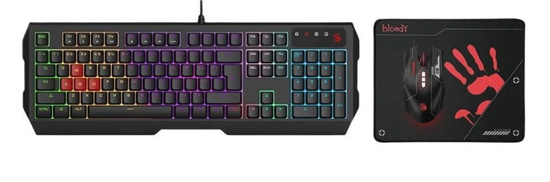 A4TECH Bloody USB B1700 B140N + ES7 + BP-50M USB Esports Black USB Set Keyboard + Mouse + Pad (en)