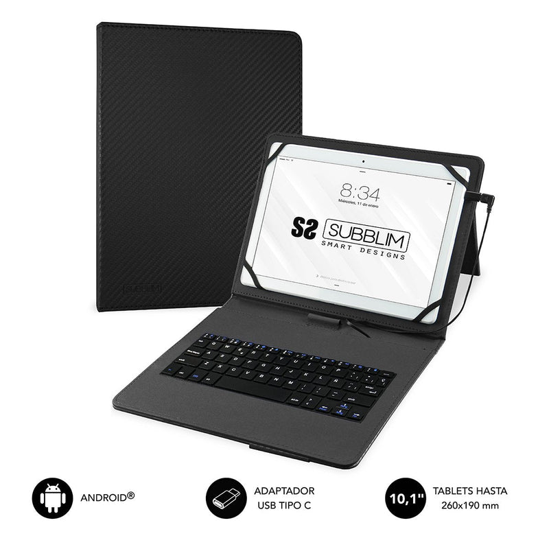 Subblim Case With Keyboard Keytab Pro USB Black Tablet 10.1'/25.65CM Microusb With Adapter Type-c Closure Sola
