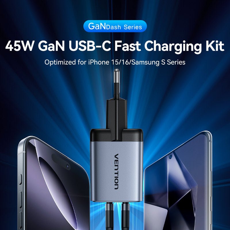 Vention Wall Charger GaN TZ-FCDH0-EU 2x USB Type-c + USB Cable Type-c 45W