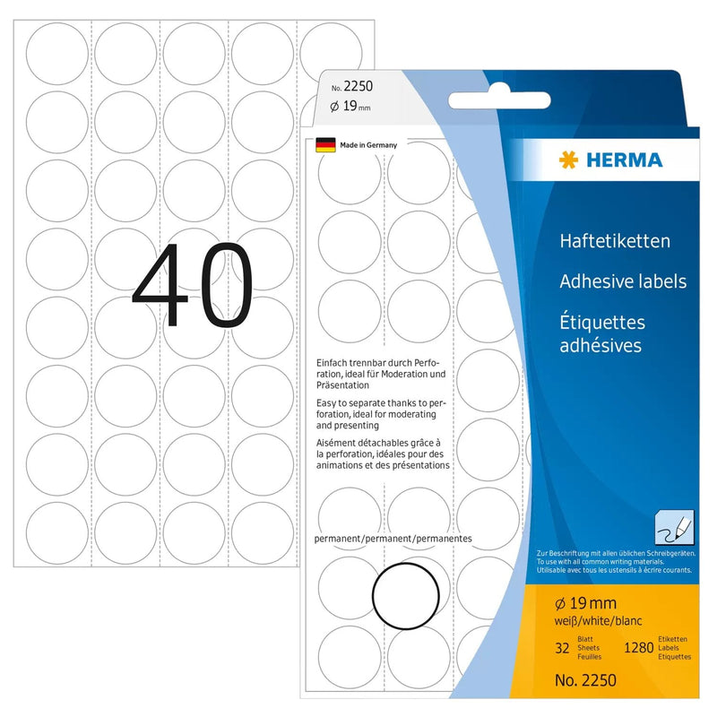 Herma Labels Multiusos Paper Round White 19MM 1280 Pieces