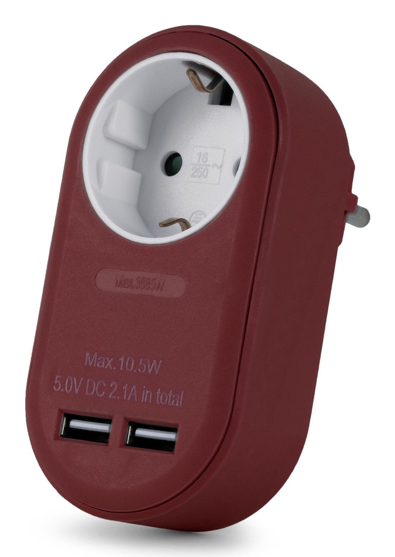 Entac Adapter Plug + 2x USB-A Burgundy
