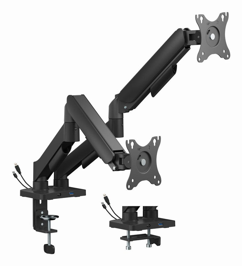 Gembird MA-DA2U-01 Arm Assembly Escritorio Ajustable 2 Pantallas Con Ports Usb, 17-32, Negro