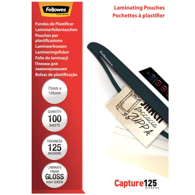 Fellowes Pack 100 Cases Plastificar Brillo Cards 75 X 105MM - 125 Micras - High Quality - Transparent — image 1