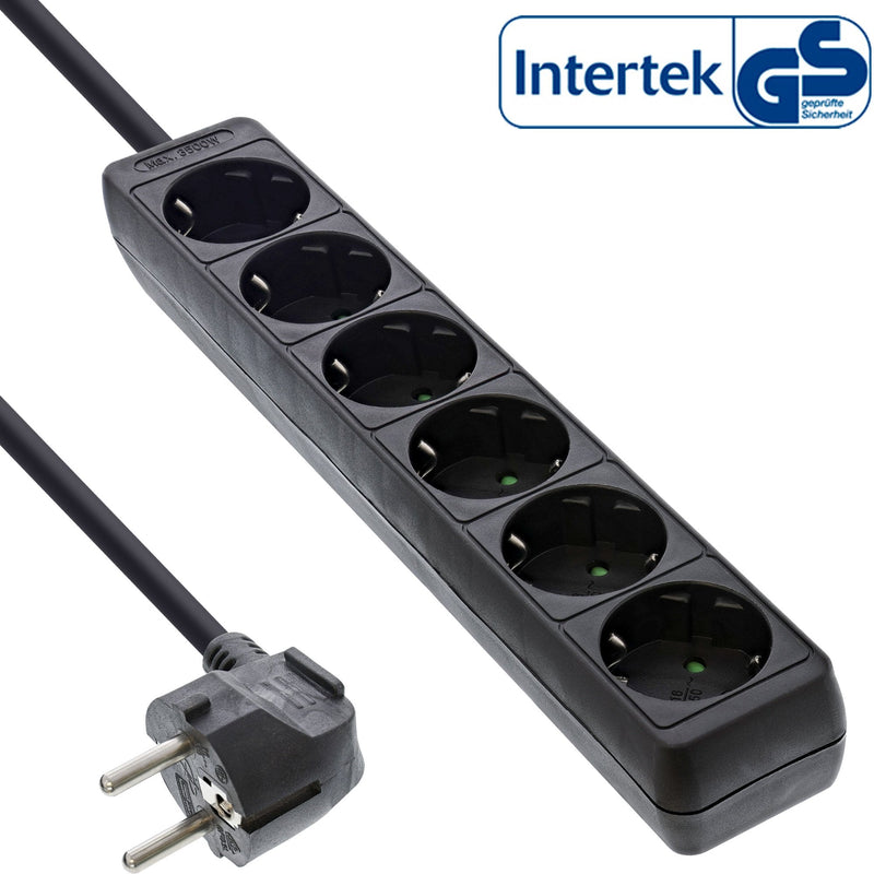 Inline Power Strip 6 Sockets 6X Type F 5M Cable Black