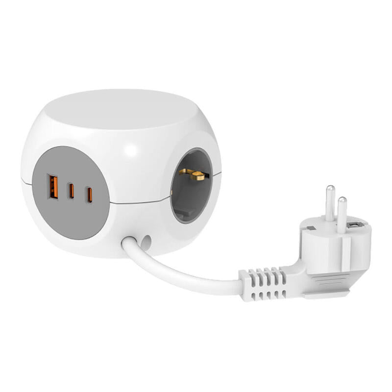 Base Múltiple Combiball With 3 Sockets Schuko 16A + 1 USB a + 2 USB C, 30W, White