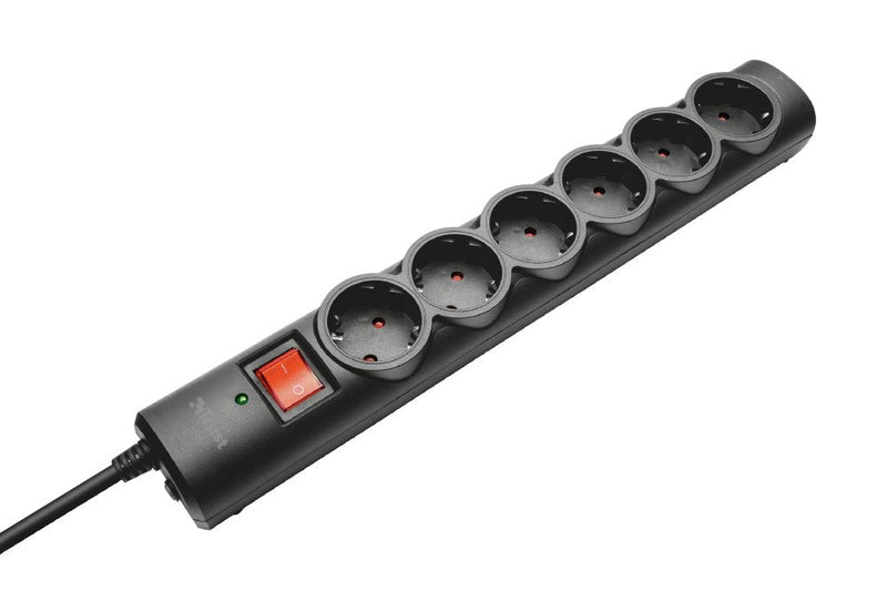 Trust Power Strip With Switch 21059 6 Sockets Power Cable 1.8M Black