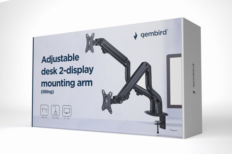 Gembird MA-DA2-02 Ajustable Escritorio 2-PANTALLA Mounting Arm Tilting 17-32 Hasta 8KG