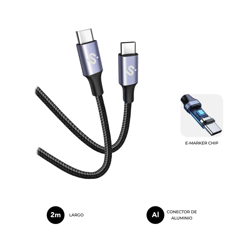 Subblim Cable Plus 100W USB-C/USB-C 2M Black 100W/ Length 2M/ USB-C &harr, USB-C/ PD 3.0 And Qc 3.0,