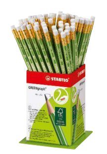 Stabilo Greengraph Expositor With 60 Pencils Graphite With Rubber - Mina Hb 2.2MM - 100% Wood Cultivada Forma
