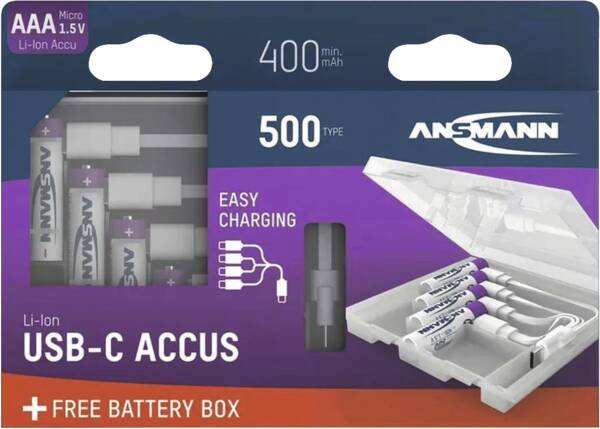Ansmann 1311-0035, Wiederaufladbarer Battery Aaa, Lithium-ion (li-ion), 1,5V, 4 Units 500MAH