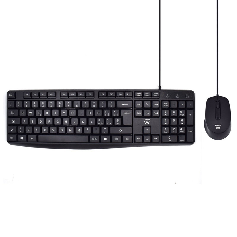 Ewent Pack Keyboard + Mouse Office - Keys Silenciosas Perfil Low - 1000DPI - Disposicion Italiana QWERTY It