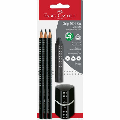 Faber-castell 580024 - Set Of Pencils Grip 2001, 5 Pieces With 3 Pencils Rubber Borrar And Sacapuntas, Black — image 1