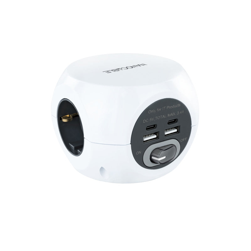 Nanocable Base 3 Plugs Type F + 2x USB-A And 2x USB-C With Switch - Cable 1.40M